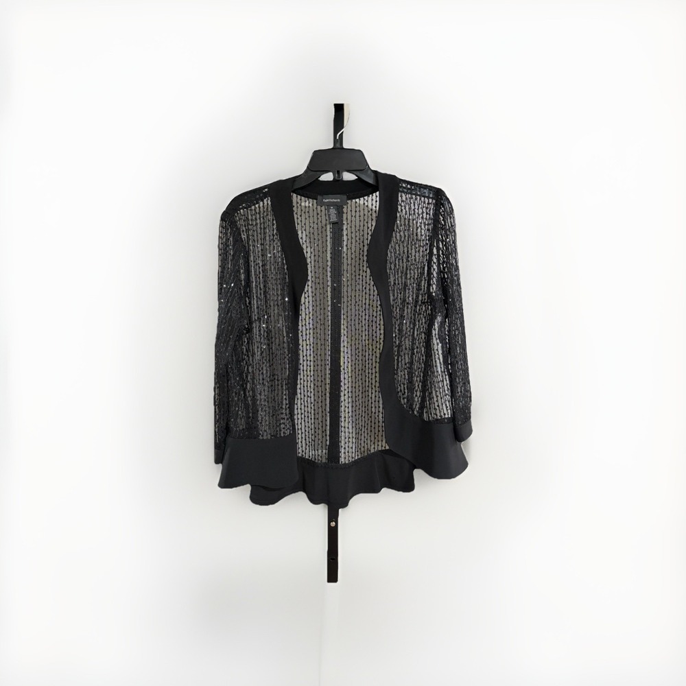 R&M Richards womens black formal sequins jacket cover up sheer MEDIUM EUC P67